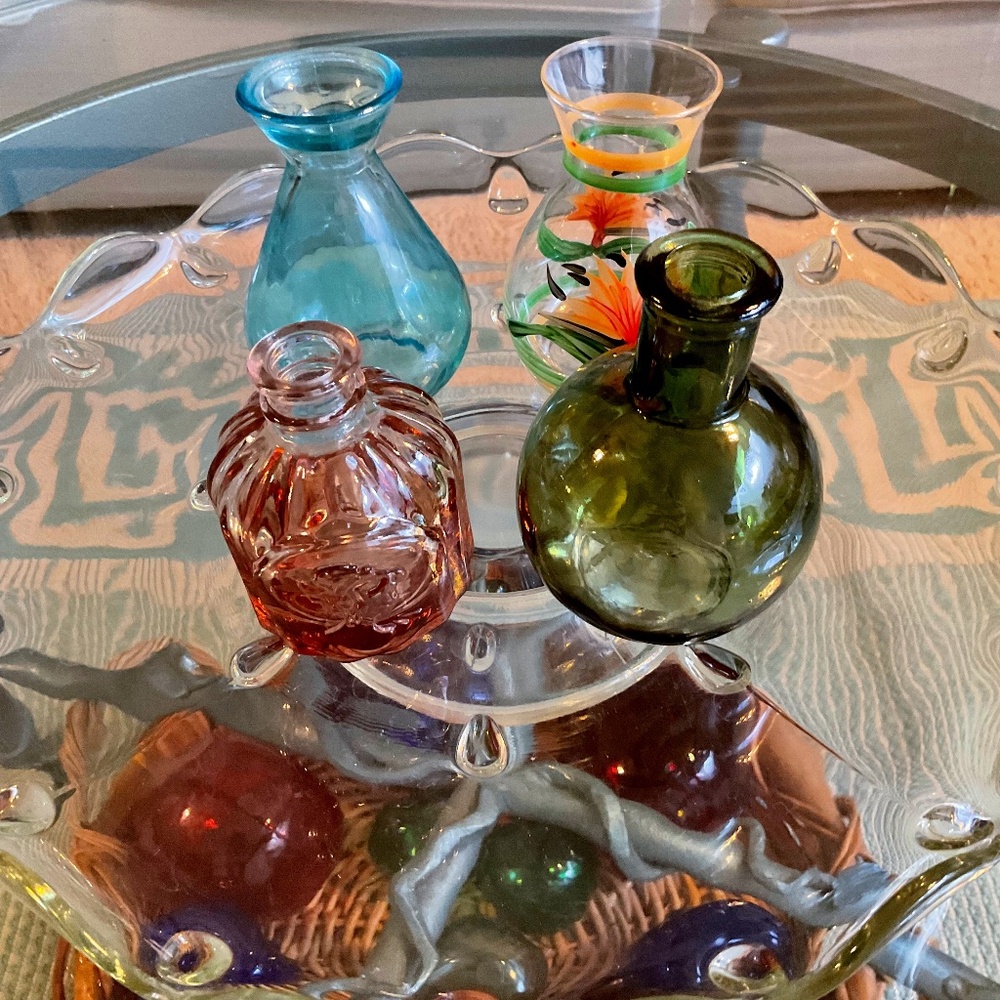 Small Colored Glass Bottles Set of 4